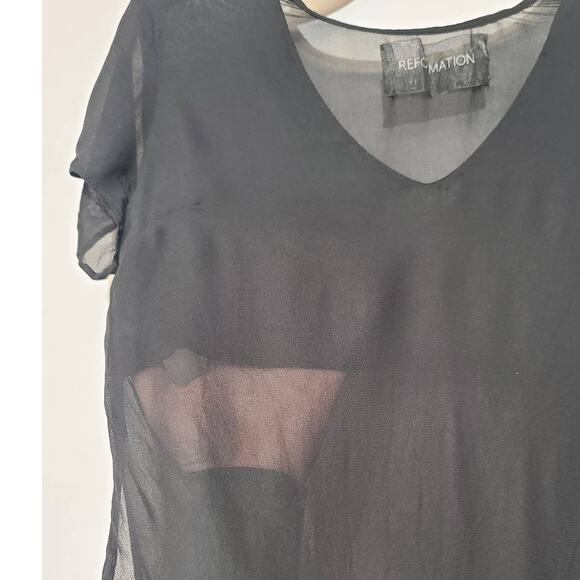 Reformation Sheer Black Scoop V Neck Top XXS Loose Fit - Picture 4 of 5